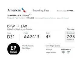посадочный талон от American Airlines