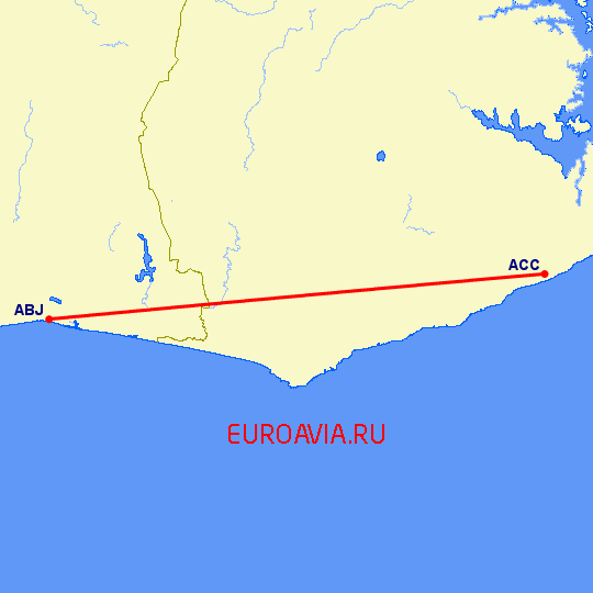 перелет Абиджан — Аккра на карте
