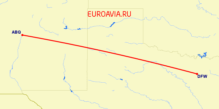 перелет Альбукерке — Даллас на карте