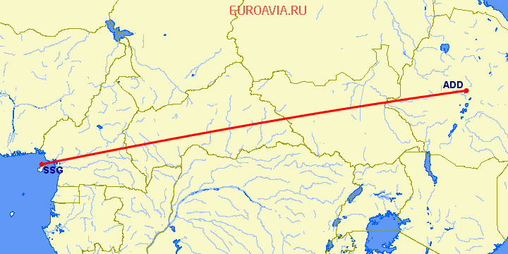перелет Аддис Абеба — Малабо на карте