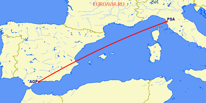 перелет Малага — Пиза на карте