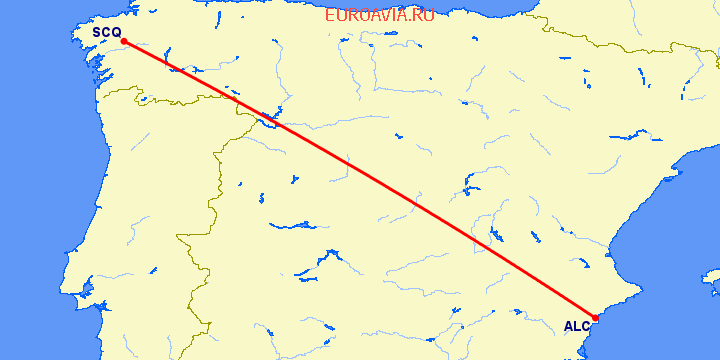 перелет Аликанте — Сантьяго де Компостела на карте