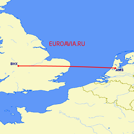 перелет Амстердам — Бирмингем на карте