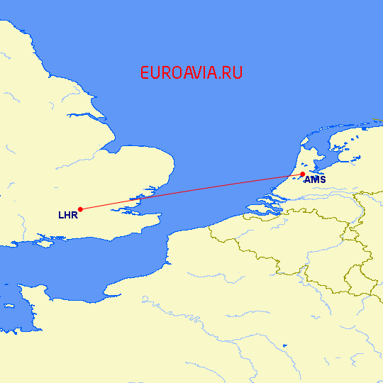 перелет Амстердам — Лондон на карте