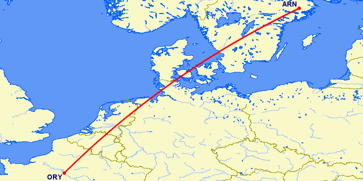 перелет Стокгольм — Париж на карте
