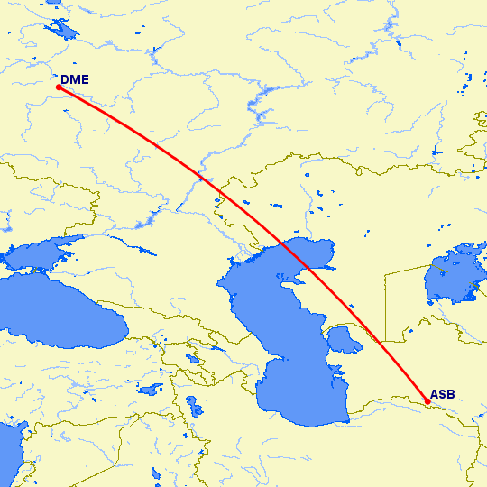 перелет Ашхабад — Москва на карте
