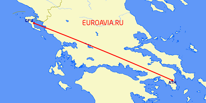 перелет Афины — Керкира на карте