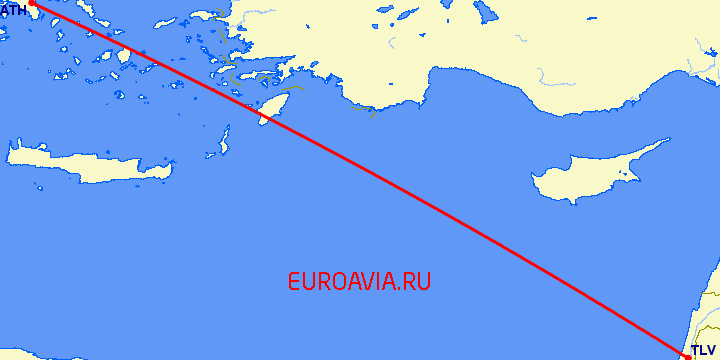 перелет Афины — Тель Авив на карте