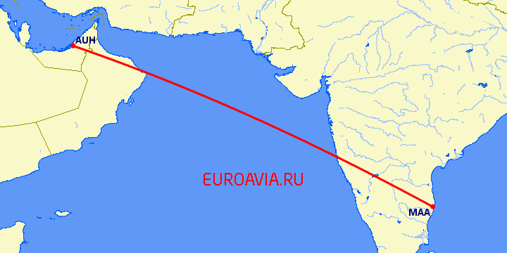 перелет Абу Даби — Мадрас Ченнай на карте