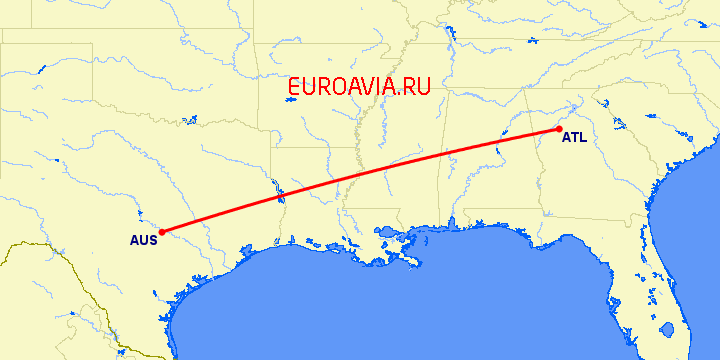 перелет Остин — Атланта на карте