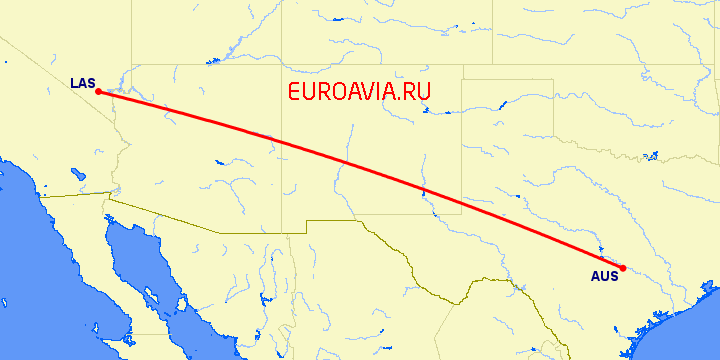 перелет Остин — Лас Вегас на карте