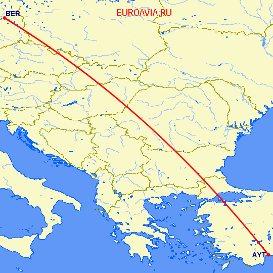 перелет Анталия — Берлин на карте