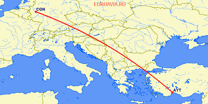 перелет Анталия — Кельн на карте