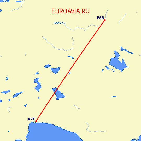 перелет Анталия — Анкара на карте