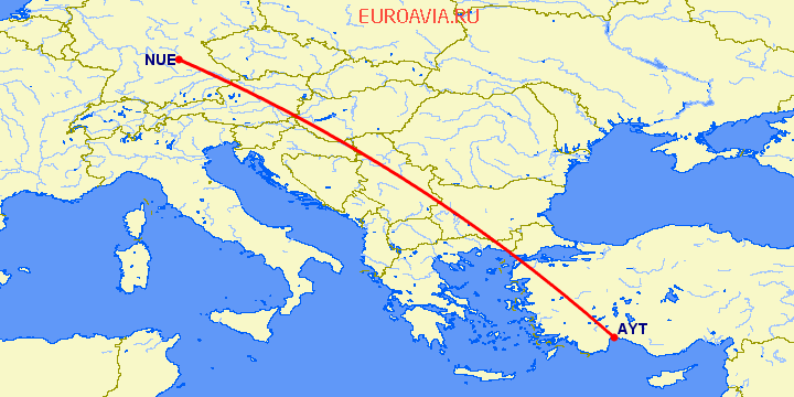 перелет Анталия — Нюремберг на карте