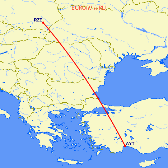 перелет Анталия — Жешув на карте