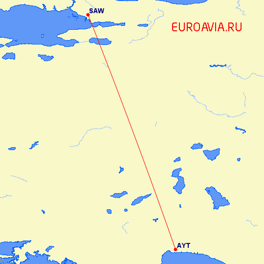 перелет Анталия — Стамбул на карте