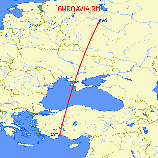перелет Анталия — Москва на карте