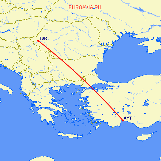 перелет Анталия — Тимишоара на карте