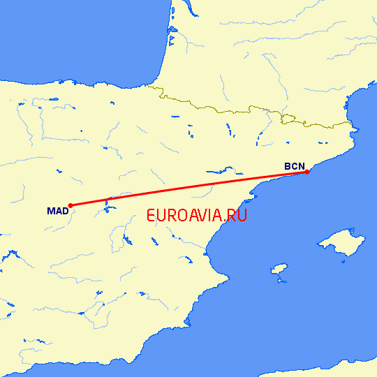 перелет Барселона — Мадрид на карте