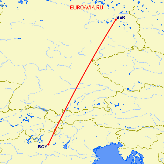 перелет Берлин — Бергамо на карте