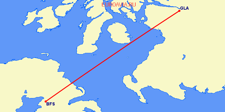 перелет Белфаст — Глазго на карте