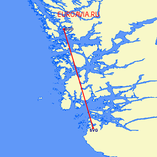 перелет Берген — Ставангер на карте