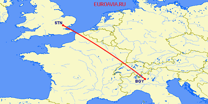 перелет Бергамо — Лондон на карте