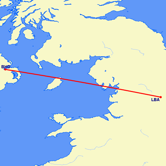 перелет Белфаст — Лидс на карте