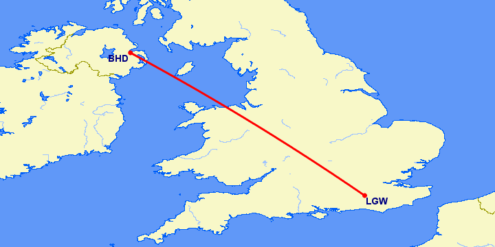 перелет Белфаст — Лондон на карте