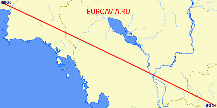 перелет Бангкок — Хошимин на карте