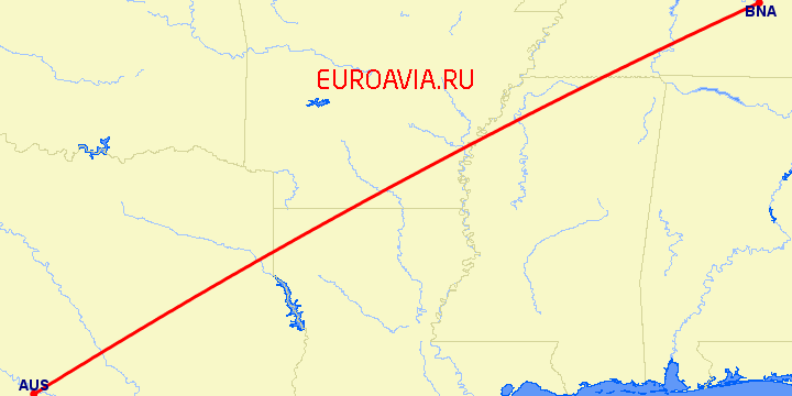 перелет Нашвилл — Остин на карте
