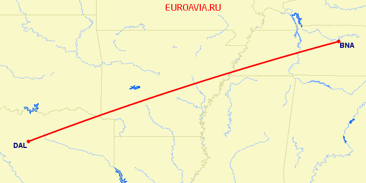 перелет Нашвилл — Даллас на карте