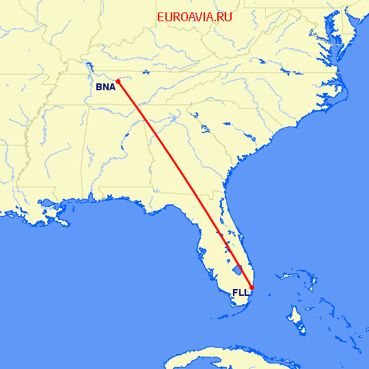 перелет Нашвилл — Форт Лодердейл  на карте