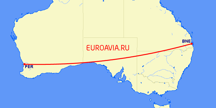 перелет Брисбен — Перт на карте