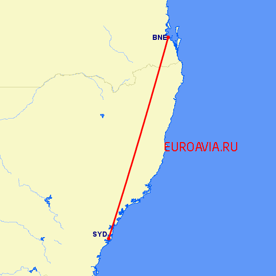 перелет Брисбен — Сидней на карте