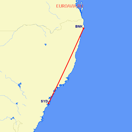 перелет Баллина — Сидней на карте