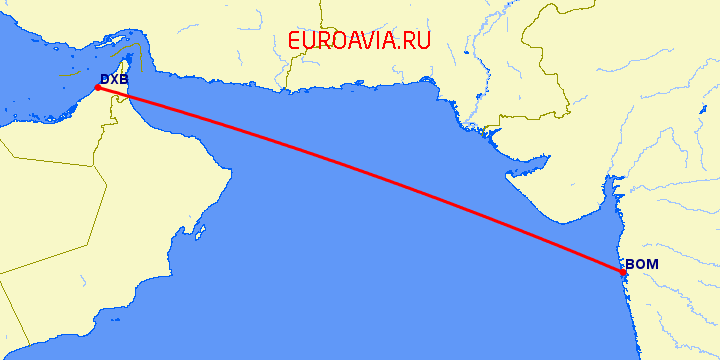 перелет Бомбей — Дубай на карте