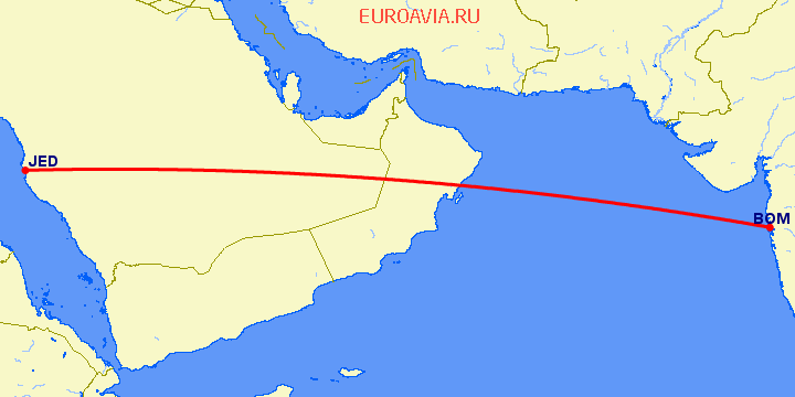 перелет Бомбей — Джедда на карте