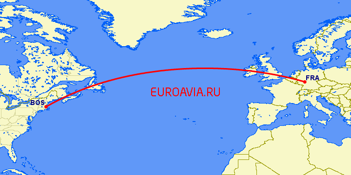 перелет Бостон — Франкфурт на Майне на карте
