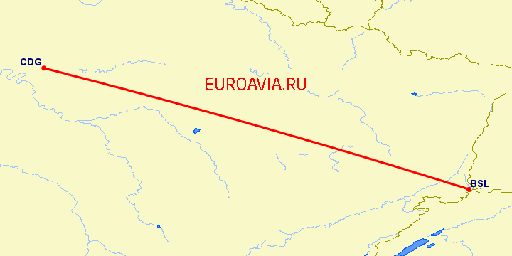 перелет Базель-Мюлуз — Париж на карте