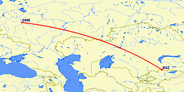 перелет Бишкек — Москва на карте