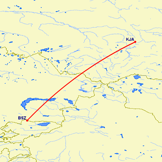 перелет Бишкек — Красноярск на карте