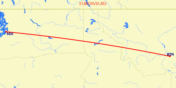 перелет Bozeman — Сиэтл на карте