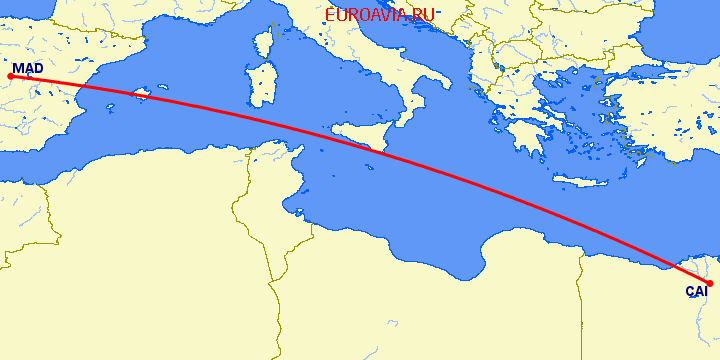 перелет Каир — Мадрид на карте