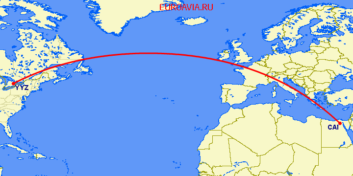 перелет Каир — Торонто на карте