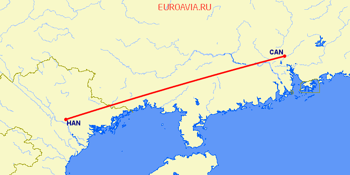 перелет Гуанчжоу — Ханой на карте