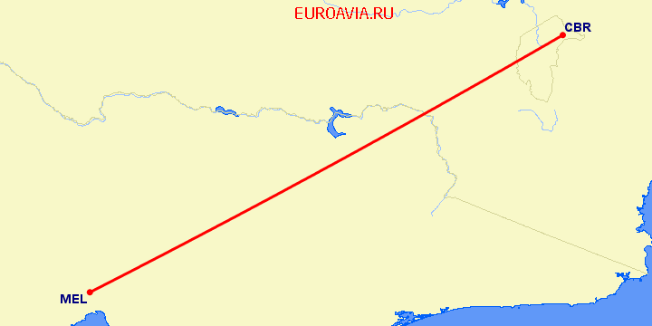 перелет Канберра — Мельбурн на карте
