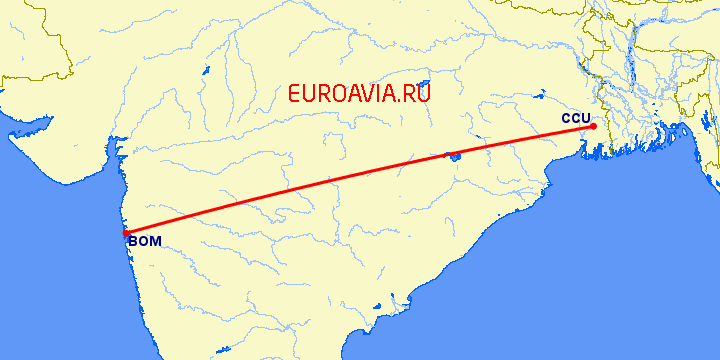 перелет Калькутта — Бомбей на карте