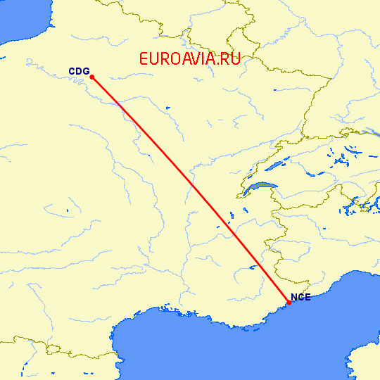 перелет Париж — Ницца на карте
